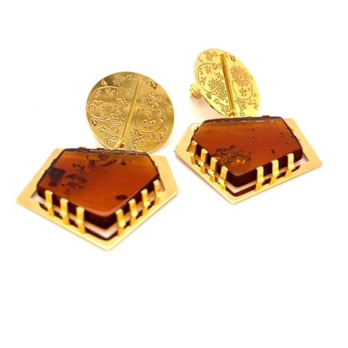 Kolczyki - srebrno z bursztynem | POLYGON NO.1.2